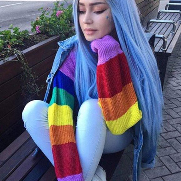 Ombre Ice Blue Lace Front Wigs - Picture 2 of 6